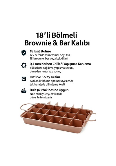 Karbon Çelik 18 Kişilik Kendinden Bölmeli Brownie Kek Ekmek Kalıbı Cin796pm Çok Renkli