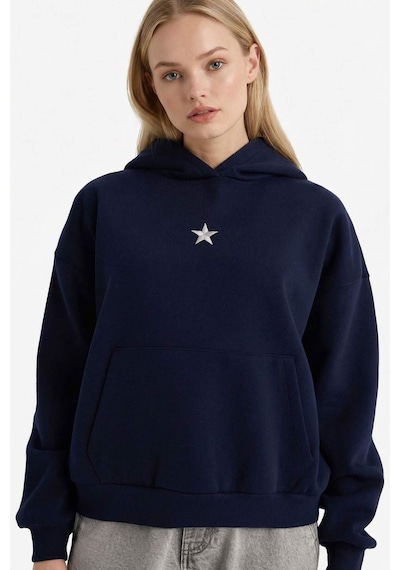 Defacto Oversize Geniş Kalıp Kapüşonlu Kalın Kumaş Sweatshirt G7628ax25cwnv1 Lacivert-nv1