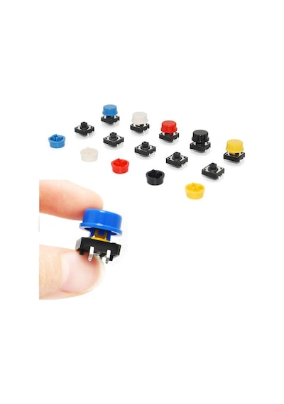 Kutulu 12x12mm 25 Adet Başlıklı Tact Buton Set 4 Pin 5 Renk Dokunmatik Anlık Basmalı Düğme Anahtar Push Soket Breadboard Pcb Devre