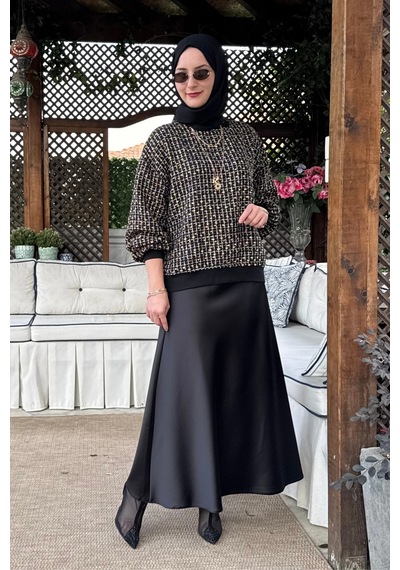 Rabia Şamlı Tanem Tüvit-saten Etekli Takım Sarı Normal