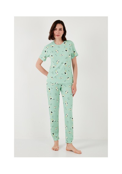 Lela Regular Fit Kısa Kollu Bayan Pijama Takımı 65740104 Mint