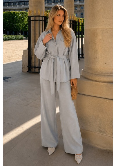 Seeh Gri Uzun Kollu Oversize Kadın Takım Sh338 Standart