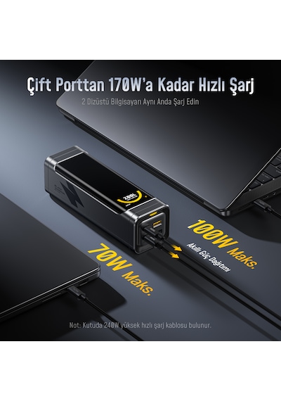 Aohi The Black Warrior 25.200 Mah 170w Pd3.0 Powerbank, Akıllı Dijital Göstergelitaşınabilir Hızlı Şarj Cihazı, Siyah