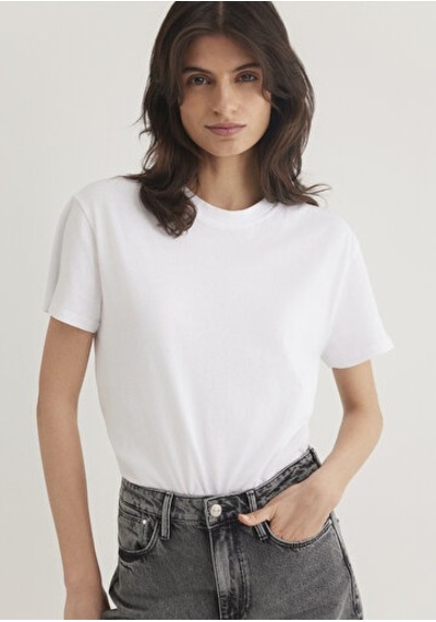 Mavi Yuvarlak Yaka Basic Beyaz Kadın T-shirt M1600955-620 Beyaz