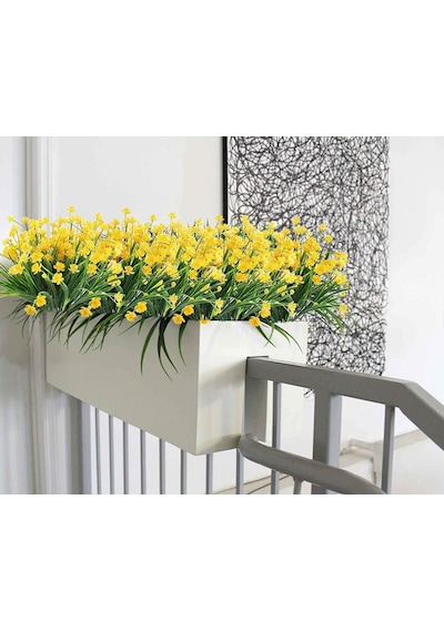 6lı Set Yapay Çiçek Sazlı Lotus Sarı Renk 7 Dal Plastik 30cm