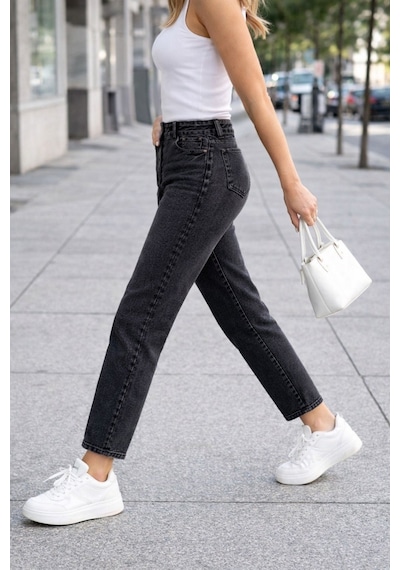 Cedy Denim Kadın Yüksek Bel Soho Boyfriend Jean C599 Antrasit