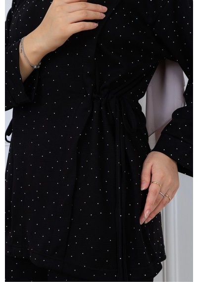 Unika Boutique Kadın Siyah Modal Kumaş Taşlı İkili Takım Tesettür Takım
