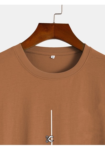 Unisex Mini Astranot Tasarım Basklı Tshirt Kahverengi