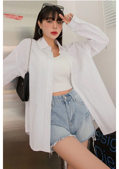 Tarz Cool Oversize Basic Uzun Kollu Gömlek Siyah Beyaz