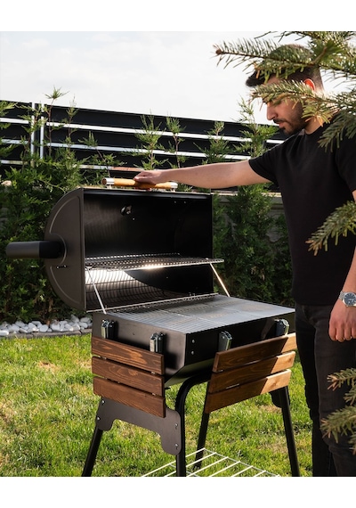 Grillord 75 Kömürlü Barbekü 2 Adet Döküm Izgaralı + Hediye Seti Önlük + Kılıf + 2 2 Kg Kömür Gümüş - Siyah