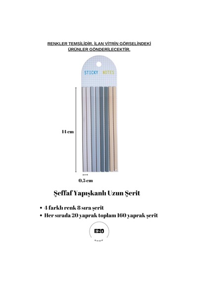 Şeffaf Renkli Yapışkan Not Kağıtları Defter Yer İmleri Etiket Ayraç Sticky Notes Uzun Şeritler Mavi