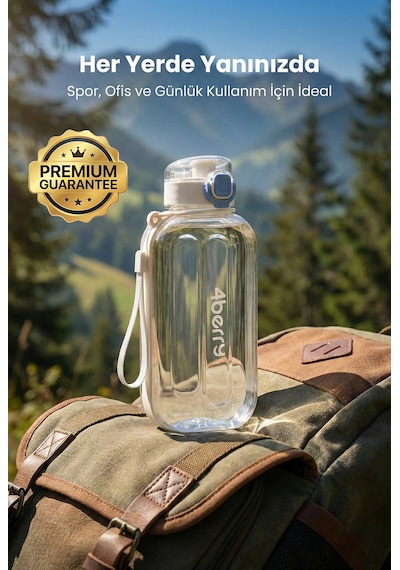 750 Ml Spor Matara Sızdırmaz Kapaklı, Tek Elle Kullanım, Askılı Taşınabilir Su Şişesi Beyaz