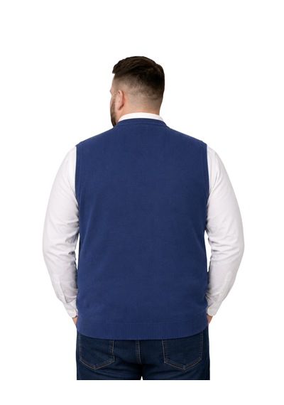 Battalmoda Erkek Büyük Beden İndigo Cepli Triko Yelek 3xl-4xl-5xl-6xl