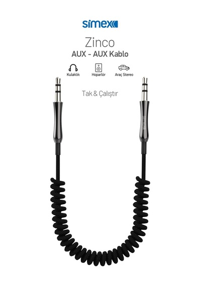 Simex Spiralli 3,5mm AUX Ses Kablosu 3.5mm Kumaş