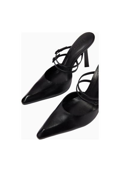 Schutz Fresh Boho 105 Mules, Siyah Nappa Deri, Çift Bant Ve 105mm Topuk