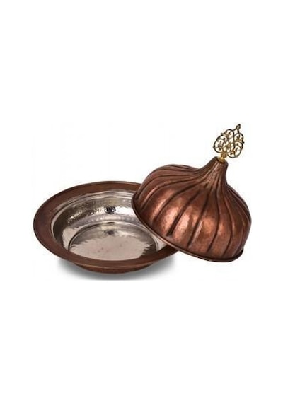 Turna Bakır Paşaçadırı Yuvarlak Sunum Tabağı 30 Cm El Dövme Oksit Turna9058-3