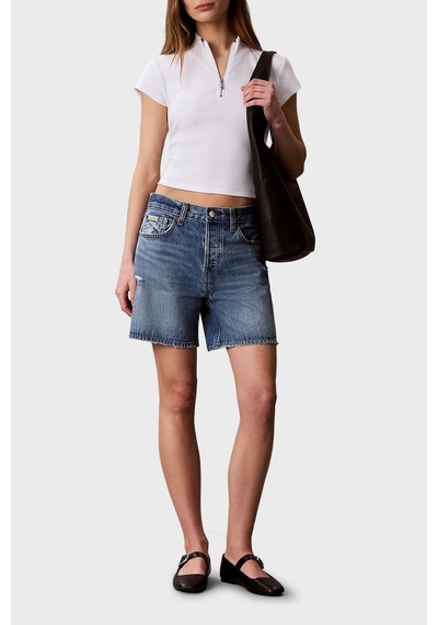 Calvin Klein Pamuklu Logolu Slim Fit Fermuarlı Dik Yaka Top Lv047g240gyaf Bayan Top Lv047g240g Yaf Beyaz