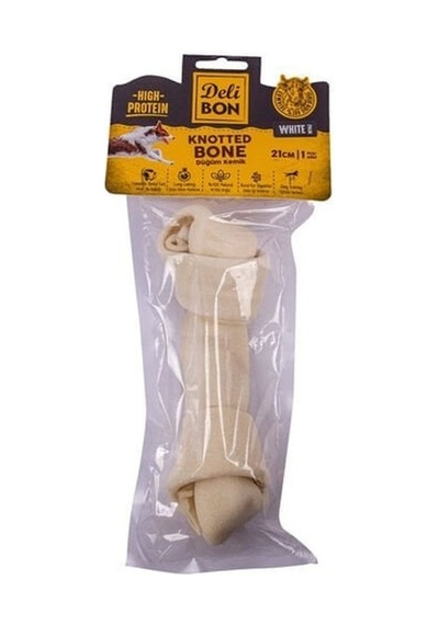 Delibon Deri El İşi Düğüm Doğal Kemik Köpek Ödülü Beyaz 21 CM