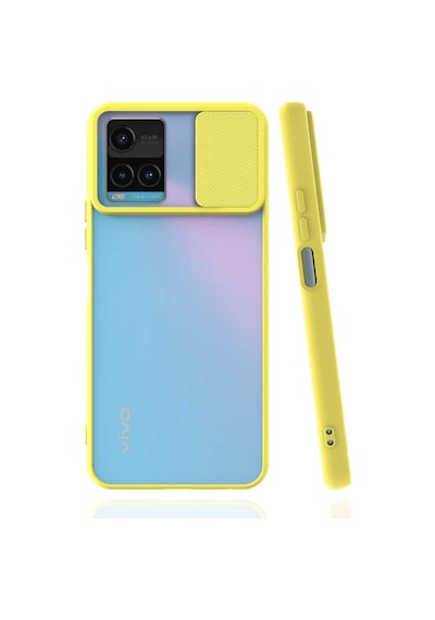 Kilifone - Vivo Y21s Uyumlu - Kılıf Slayt Sürgülü Arkası Buzlu Lensi Kapak - Siyah
