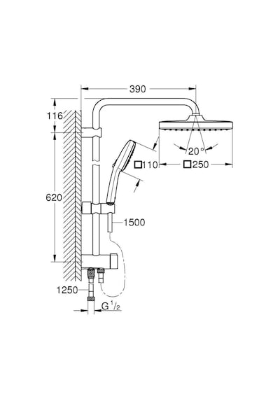 Grohe Tempesta System 250 Cube Duvar Bağlantılı, Divertörlü Duş Sistemi Mat Siyah - 269772431 Siyah
