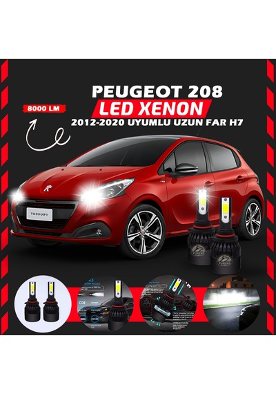 Peugeot 208 2012-2020 Uzun Far Uyumlu Şimşek Etkilii Led Xenon Light Series H7