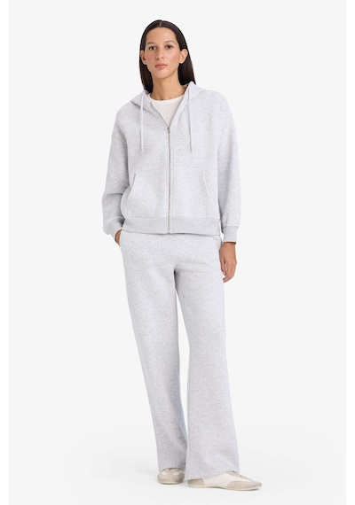 DeFacto -  Relax Fit Kapüşonlu Basıc Kalın Fermuarlı Sweatshirt C1809AX26SP Gri