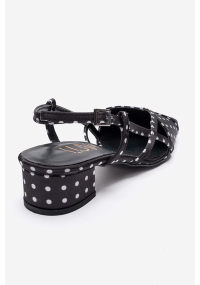 Luvishoes Olena Siyah Beyaz Puantiyeli Kadın Topuklu Sandalet