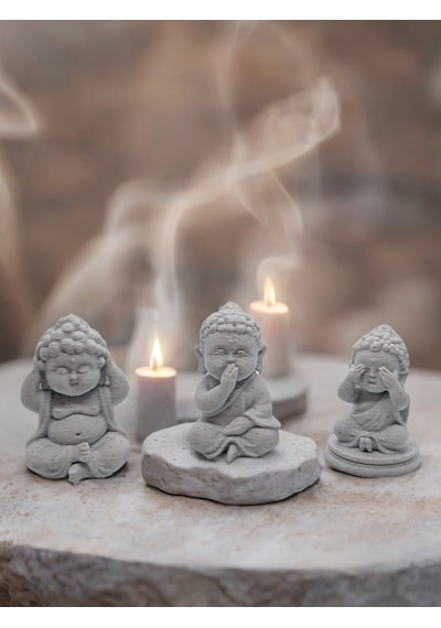 3 Lü Mini Buddha Heykeli Seti Meditasyon & Zen Dekoratif Obje