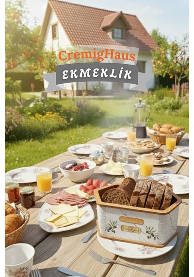 Geleneksel Tasarım Kapaklı Büyük Ekmeklik Altıgen Ahşap Ekmek Sepeti Mermer Desenli Çok Renkli