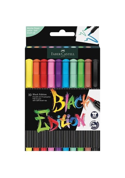 Ayrex Black Edition Keçeli Kalem Fırça Uç 10'lu, Parlak Renkler, Yazım Ve Boyama İçin Uygun, Yumuşak Ve Esnek U