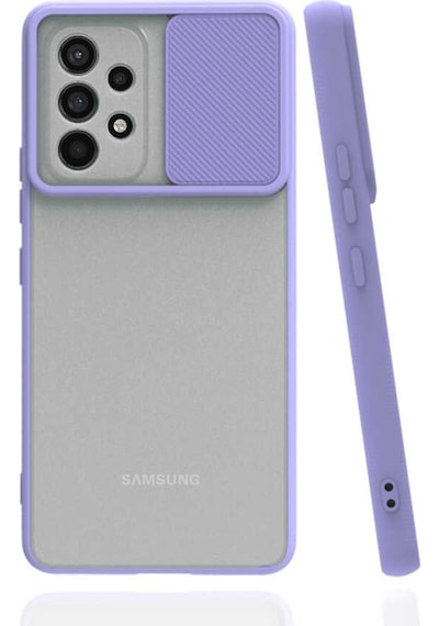 Noktaks - Samsung Galaxy Uyumlu A53 5g - Kılıf Slayt Sürgülü Arkası Buzlu Lensi Kapak - Lila
