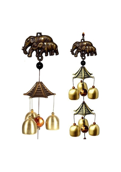 Feng Shui Metal Rüzgar Çanı Iki Katlı Bereket Filleri 6 Çan