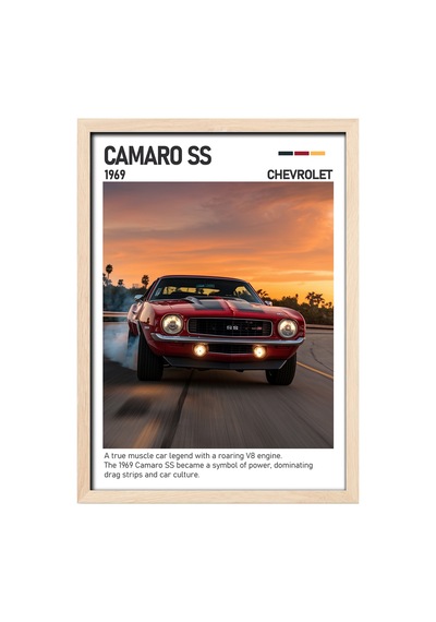 Chevrolet Camaro Ss Ahşap Çerçeveli Poster Tablo Muscle Car Efsanesi Ahşap 01