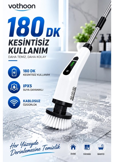 Turbo Clean Elektrikli Temizlik Fırçası 7 Başlıklı Kablosuz Şarjlı Döner Fırça