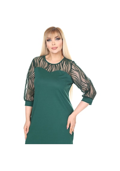 Flok Kol Büyük Beden Yeşil Elbise 30a-2660 Yeşil