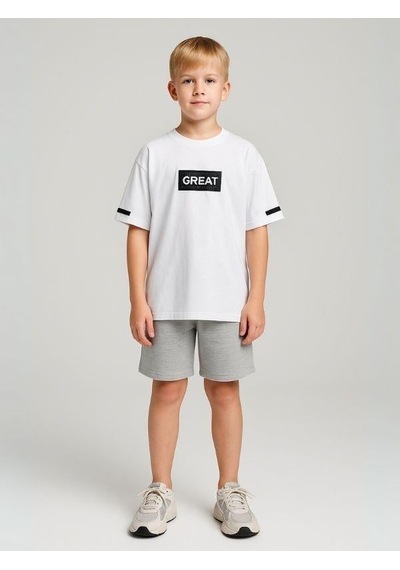 Ekkokids Çocuk Great Yazılı Pamuklu T-shirt-16025 Beyaz