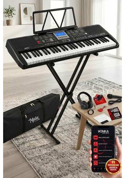 Midex Ps-1800bk-set 61 Tuşlu Kaliteli Org Dijital Ekranlı Stand Kulaklık Çanta Notalık Adaptör Sticker Metod