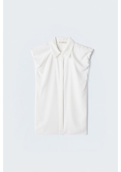 Sateen Kol Detaylı Gömlek - Ekru-137579