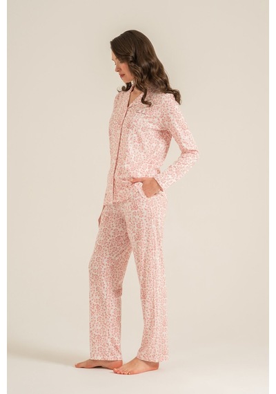 Pierre Cardin Kadın Flowers Pembe Gömlek Pijama Takımı Pc9271-s-v2 Pembe/l