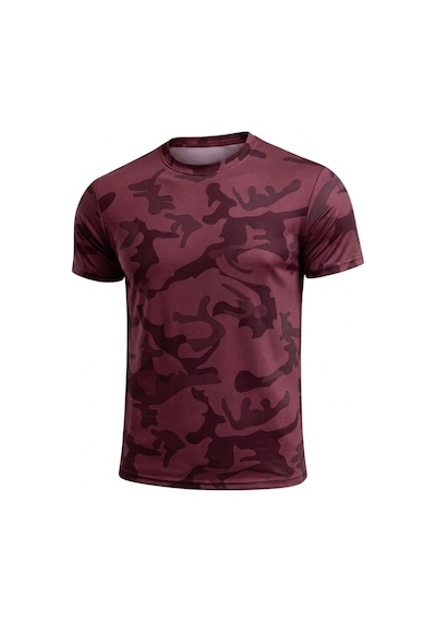 Serablanka Erkek Nem Emici Hızlı Kuruma Atletik Teknik Kamuflaj Desenli Spor T-shirt Bordo