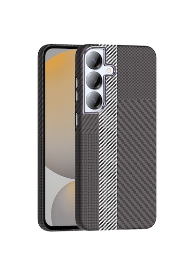 Zore Galaxy S25 Plus Kılıf M-safe Şarj Özellikli Karbon Fiber Görünümlü Nvth Gros Kapak - Gri-siyah