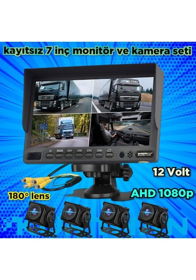 Kayıtsız 7 İnç Monitör Ve 4 Adet Ahd 180'' Açılı Kamera 12 Volt