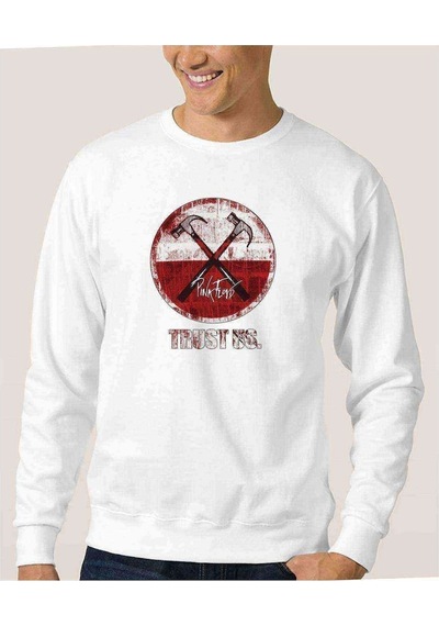Pinkfloyd Beyaz Baskılı Beyaz Erkek Örme Sweatshirt