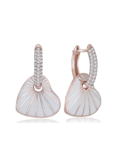 925 Ayar Gümüş Beyaz Mineli Kalp Küpe - 12101701 Rose Gold
