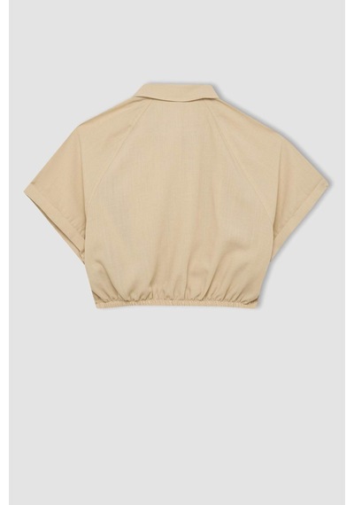 DeFacto Kız Çocuk Cropped Fit Pamuklu Kısa Kollu Gömlek C4272A824SMBG743
