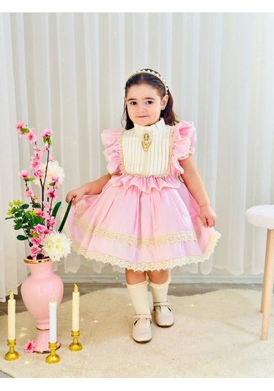 H L Y Karol Tasarım Pembe Krem Vintage Kız Bebek Elbisesi,doğum Günü,fotoğraf Çekim Elbise,0-12 Yaş Uygun Pembe