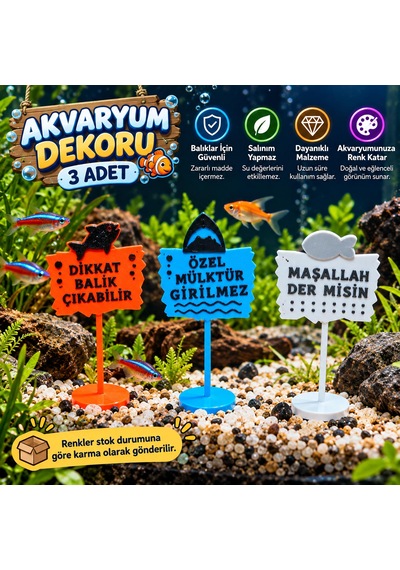 Akvaryum Dekoru - Tabela - Akvaryum Dekor - 3 Adet - Salınım Yapmaz - Balıklar İçin Güvenli - V7