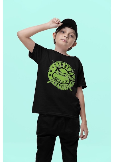 Sevbano Ninja Turtles Baskılı Unisex Kaplumbağalar Çizgi Film Çocuk Tişör SIYAH