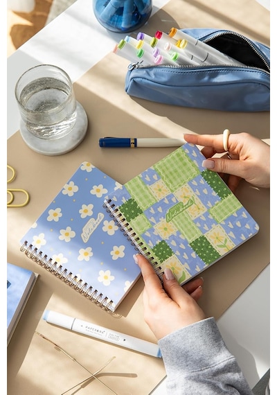 15x16 Spiralli Karton Kapak 2'li Noktalı Not Defter Seti - Patchwork