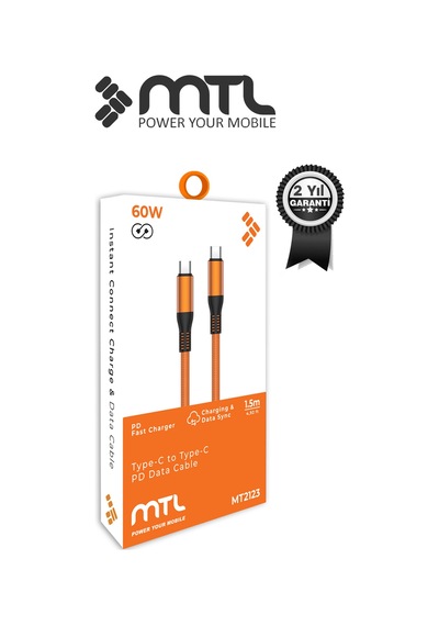 60w Pd Type-c To Type-c Metal Başlıklı Örgülü Hızlı Şarj Ve Data Kablosu 1.5 Metre Mt2123